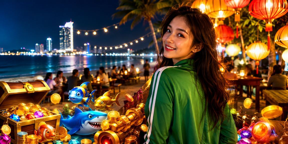 Trò chơi bắn cá phong cách Hội An với đèn lồng rực rỡ phản chiếu trên mặt nước