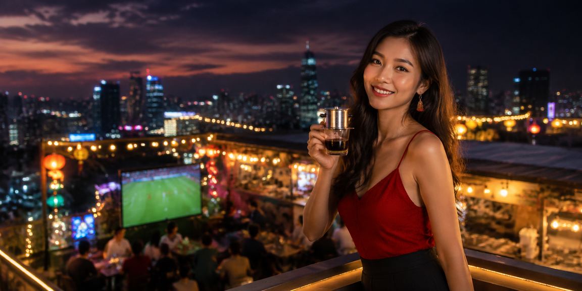 Người dùng Mũi Né xem kèo bóng đá tại quán cà phê qua điện thoại